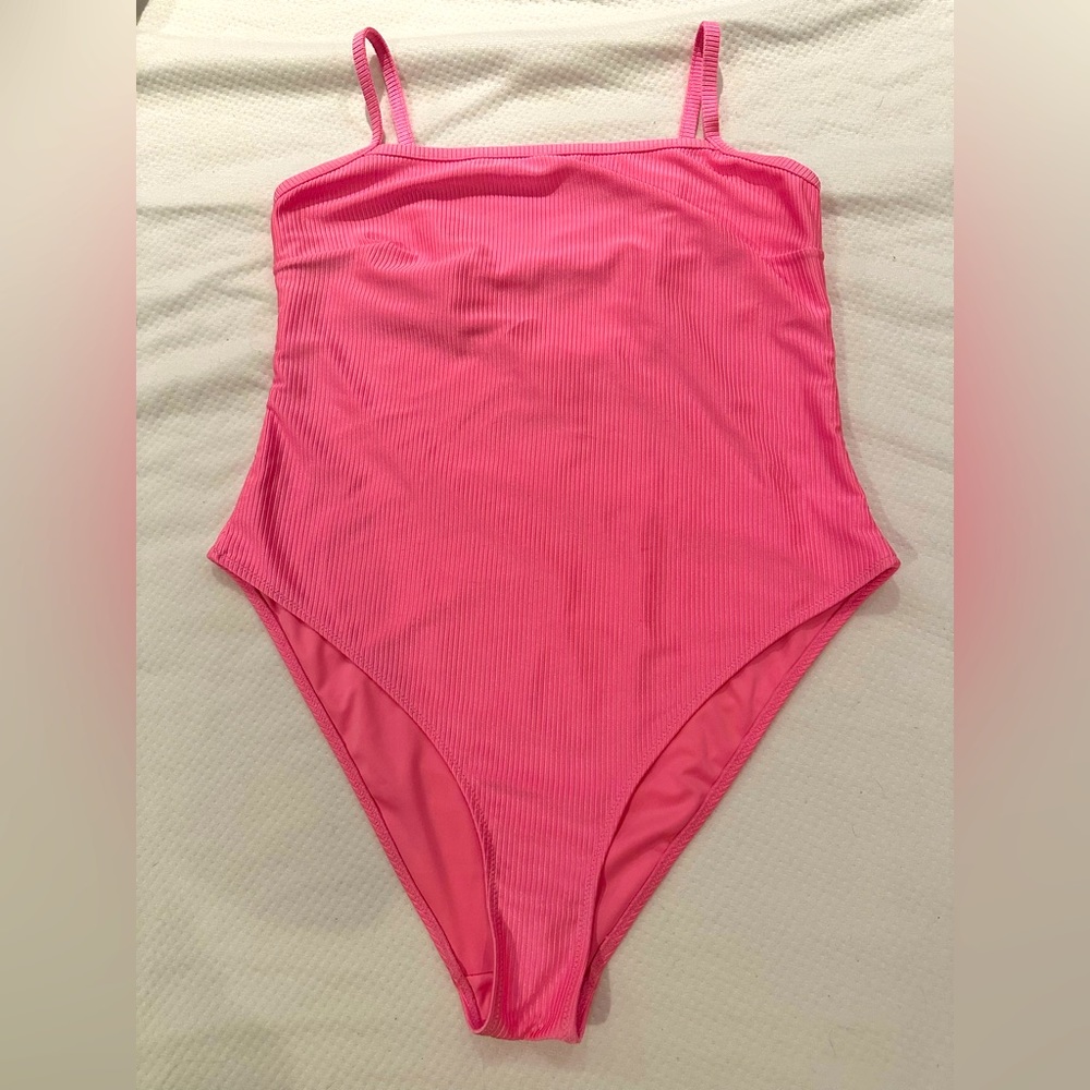 H&M Pink Ribbed One-Piece Bathing Suit